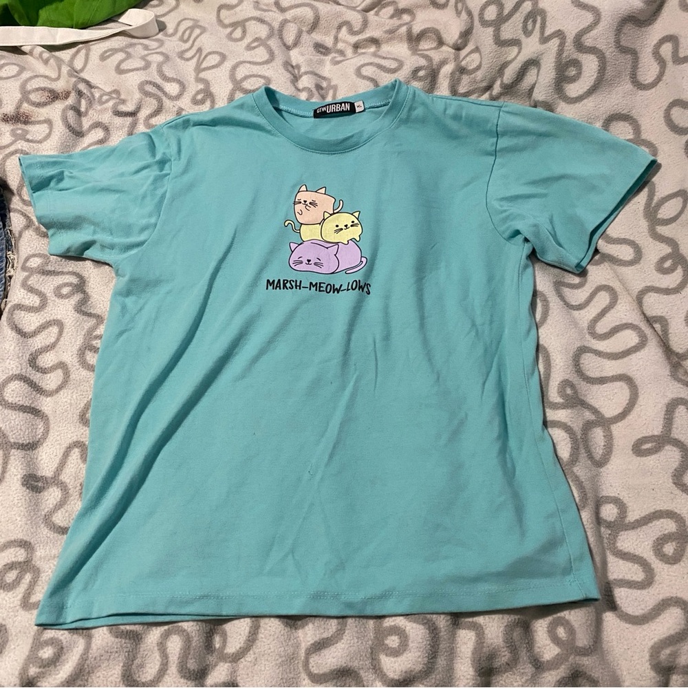 Urban Outfitters Teal 'Marsh-Meow-Lows' Cat Graphic Tee